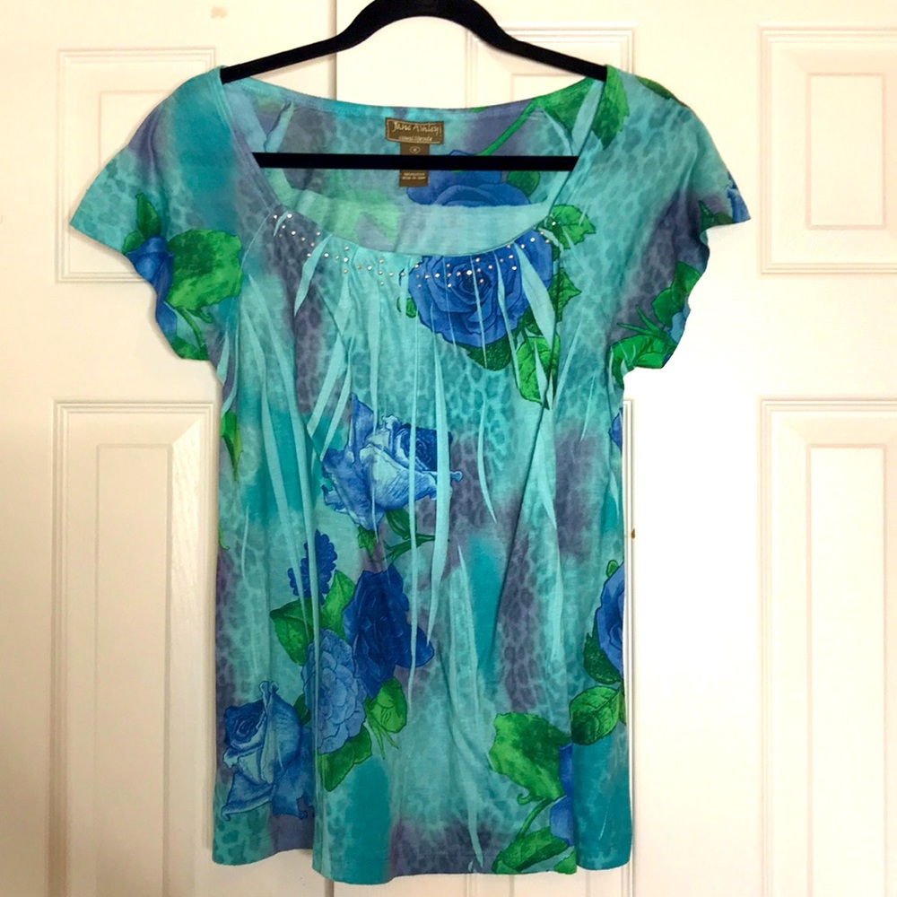 Ladies top by Jane Ashley blue roses shirt